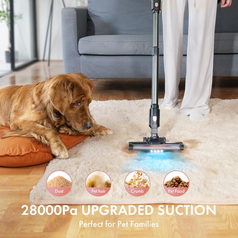 Cordless Vacuum Cleaner – 28KPa Powerful Suction, 50-Min Runtime, 8-in-1 Lightweight Design for Pet Hair & Carpets