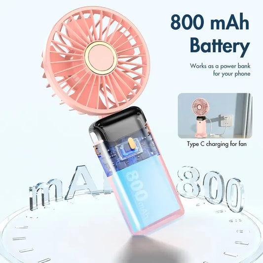 3IN 1 Hand Fan & 4000mAh Portable Fan,Mini, FoldableUSB Rechargeable, Ideal for Travel & Outdoor and Summer
